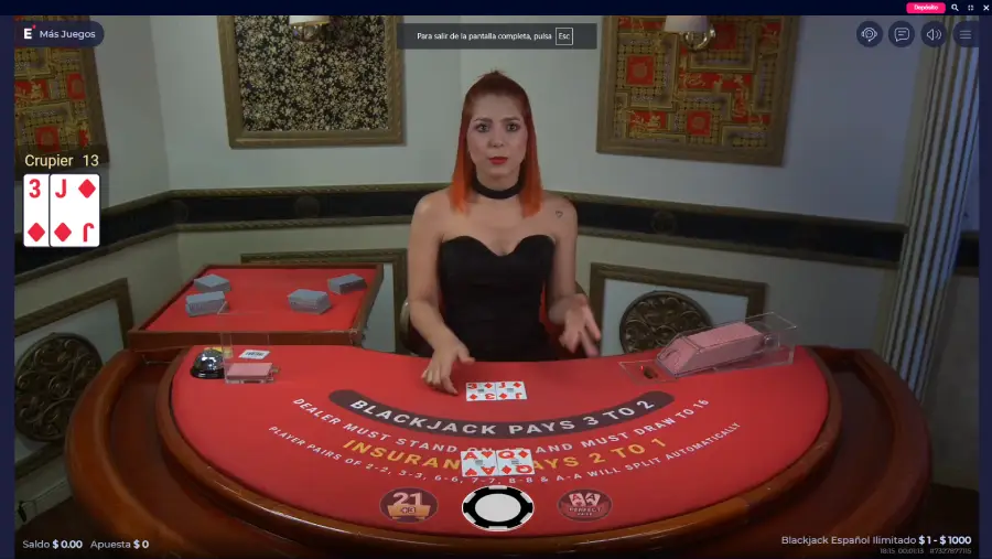 Sala blackjacka w kasynie na żywo VidaVegas.