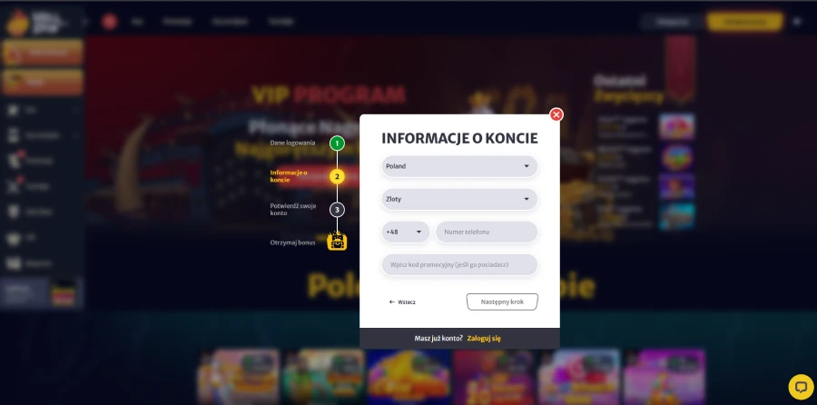 Rejestracja w Hell Spin przebiega standardowo i sprowadza się do podania podstawowych danych.