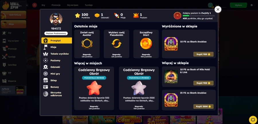 Ilość dostępnych aktywności dodatkowych w Hell Spin to prawdziwa gratka.