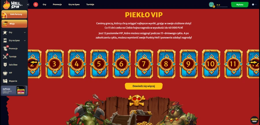 Program VIP Hell Spin to aż 12 poziomów z nagrodami i przywilejami na każdym.